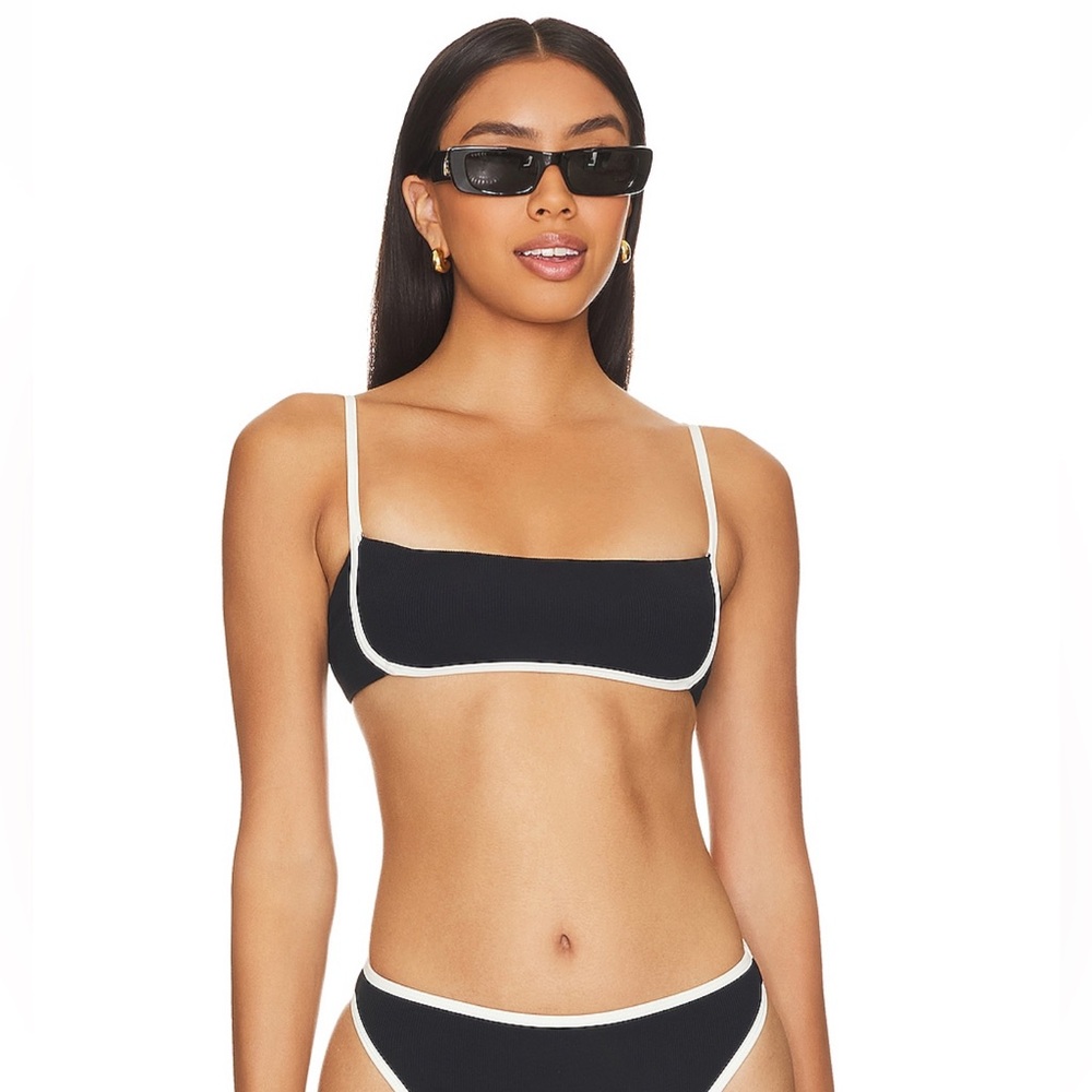 NWT L*Space Hazel Ribbed Bikini Top in Black & Cream